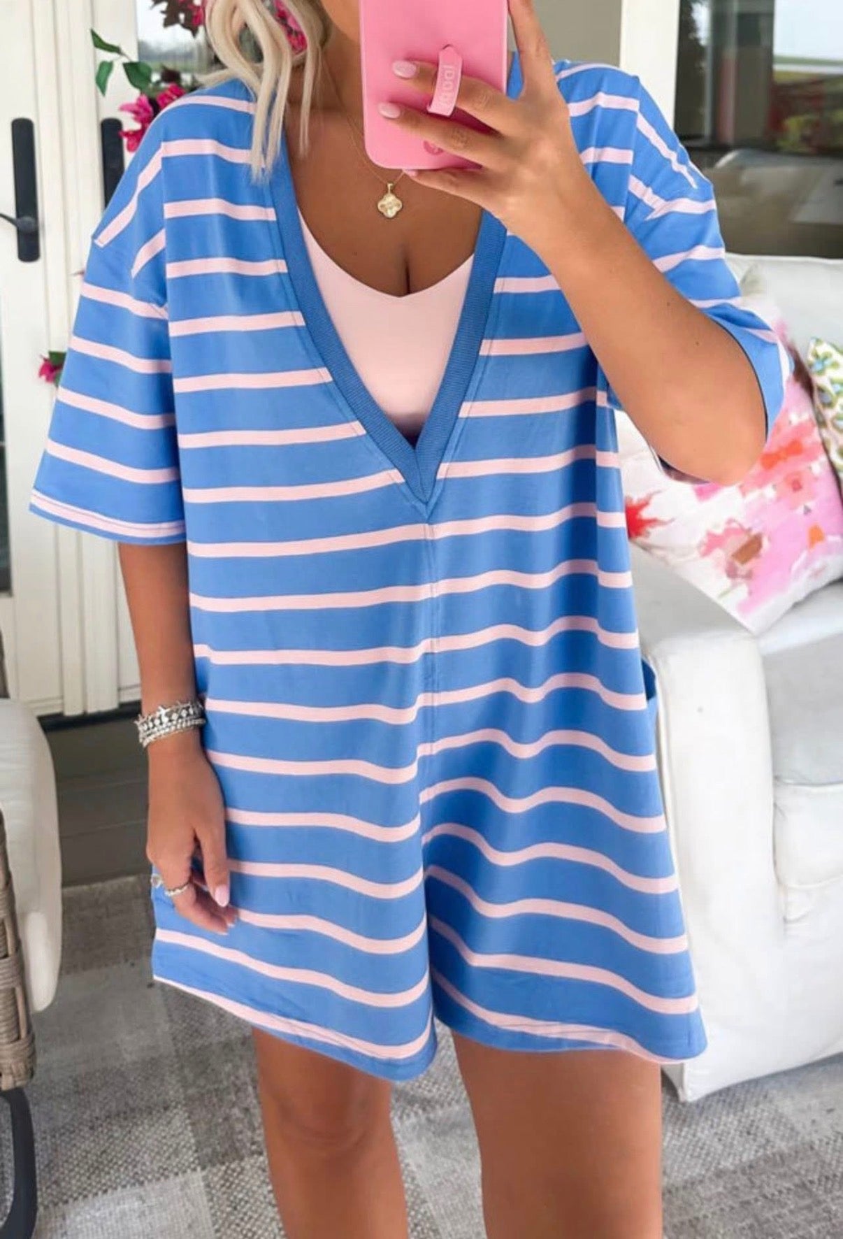 Blue & Pink Striped Romper