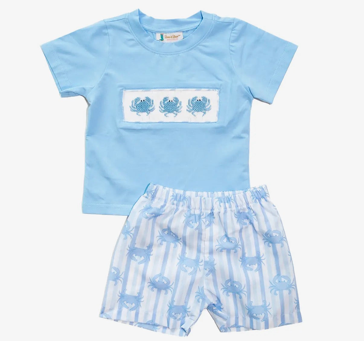 Boy Smocked Blue Crab Set
